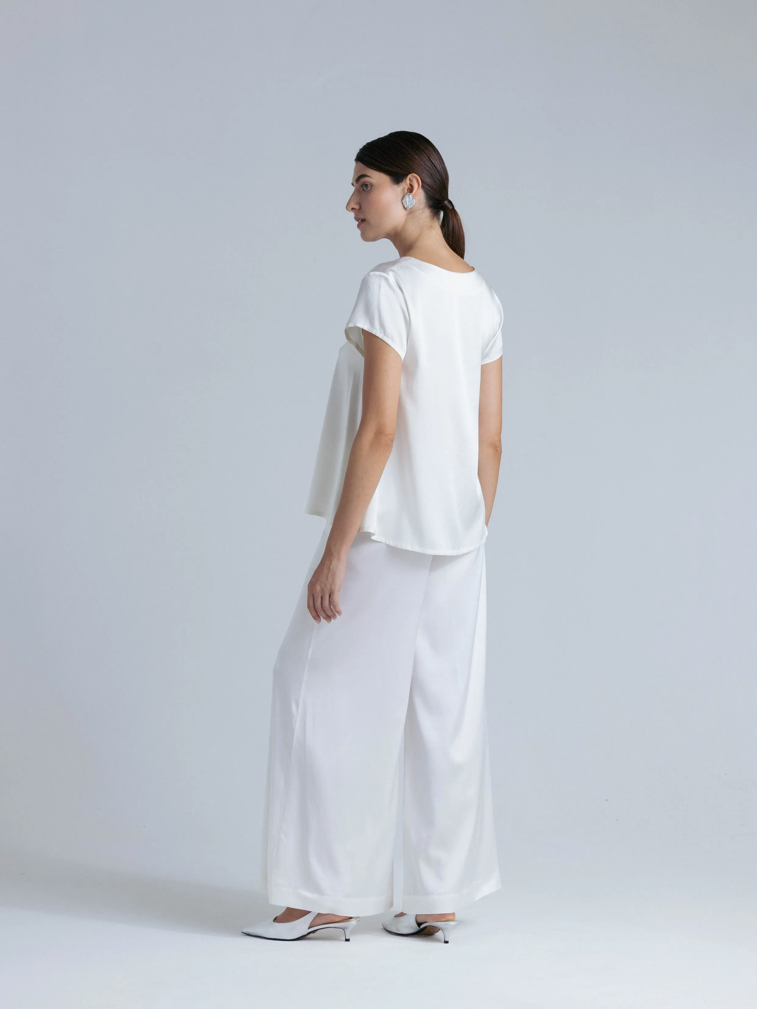 Silk Short Sleeve Set 'Leto' in Milk White