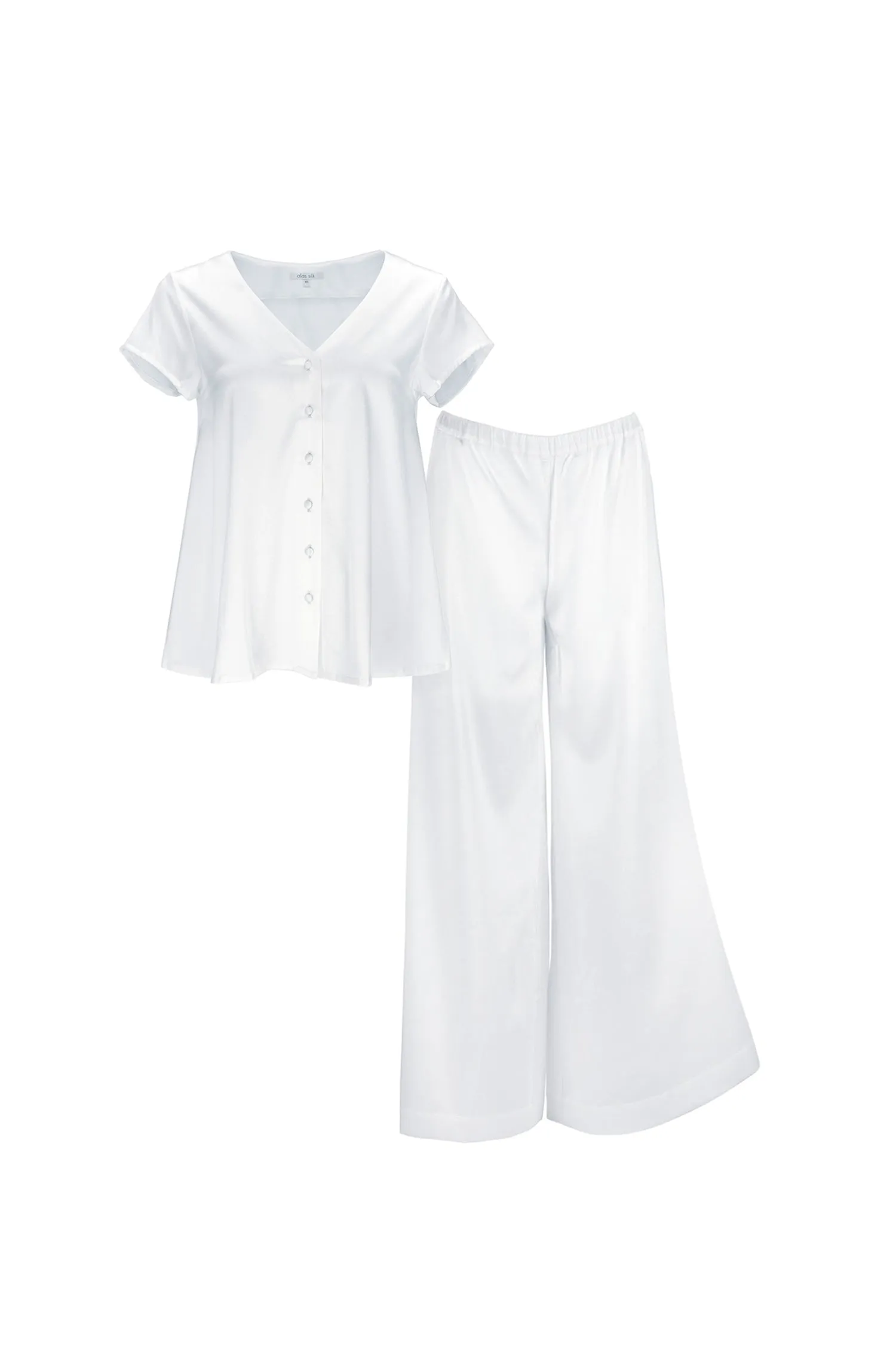 Silk Short Sleeve Set 'Leto' in Milk White