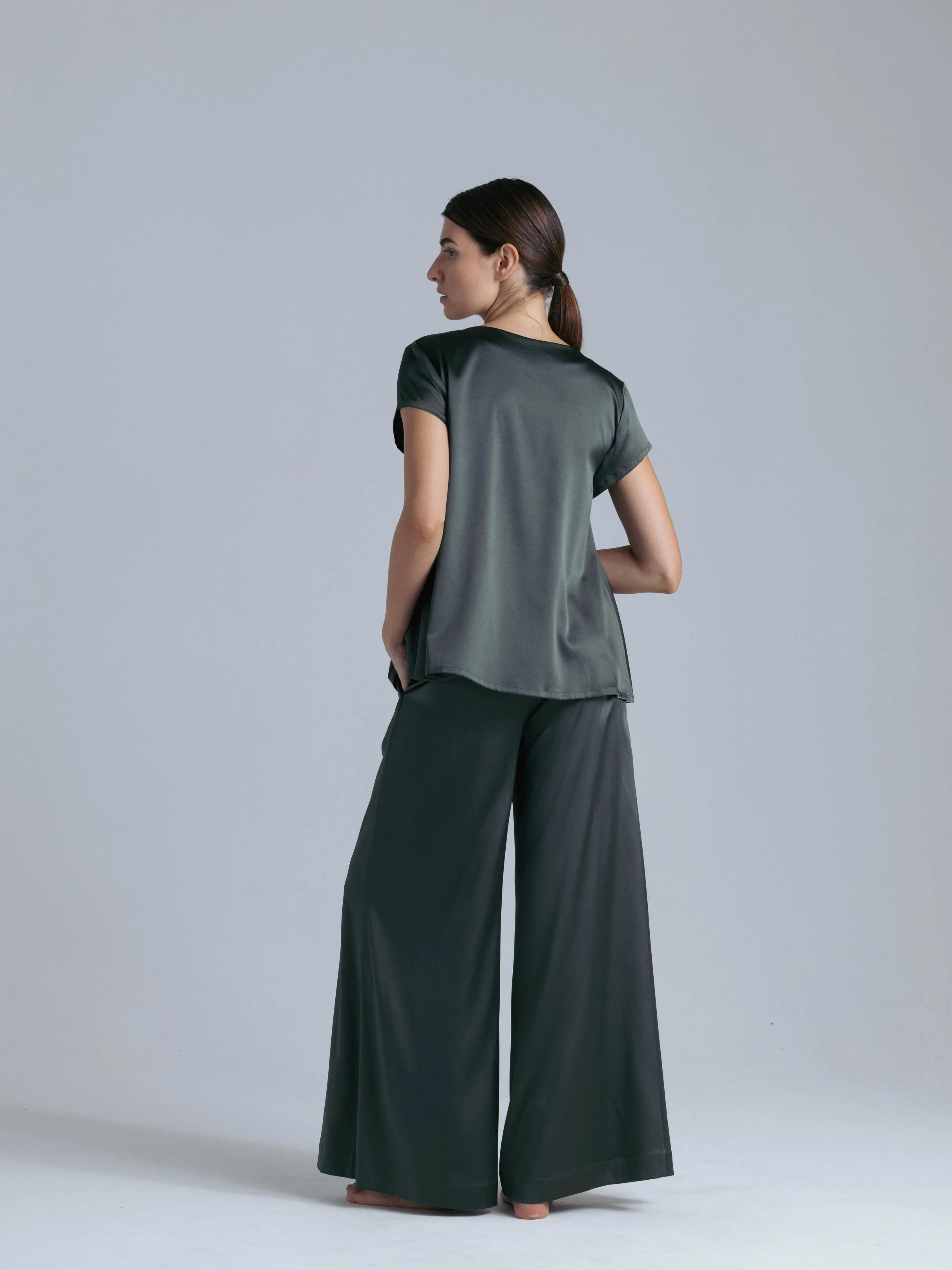 Silk Wide Leg Pants Set 'Leto' in Rich Green