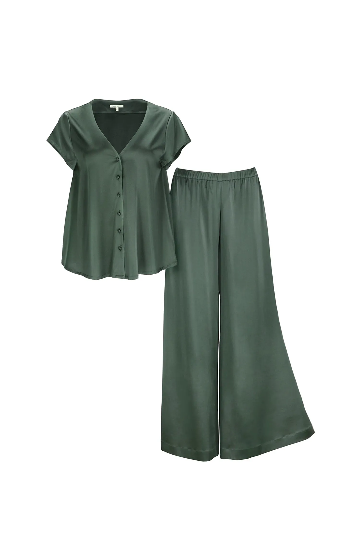 Silk Wide Leg Pants Set 'Leto' in Rich Green