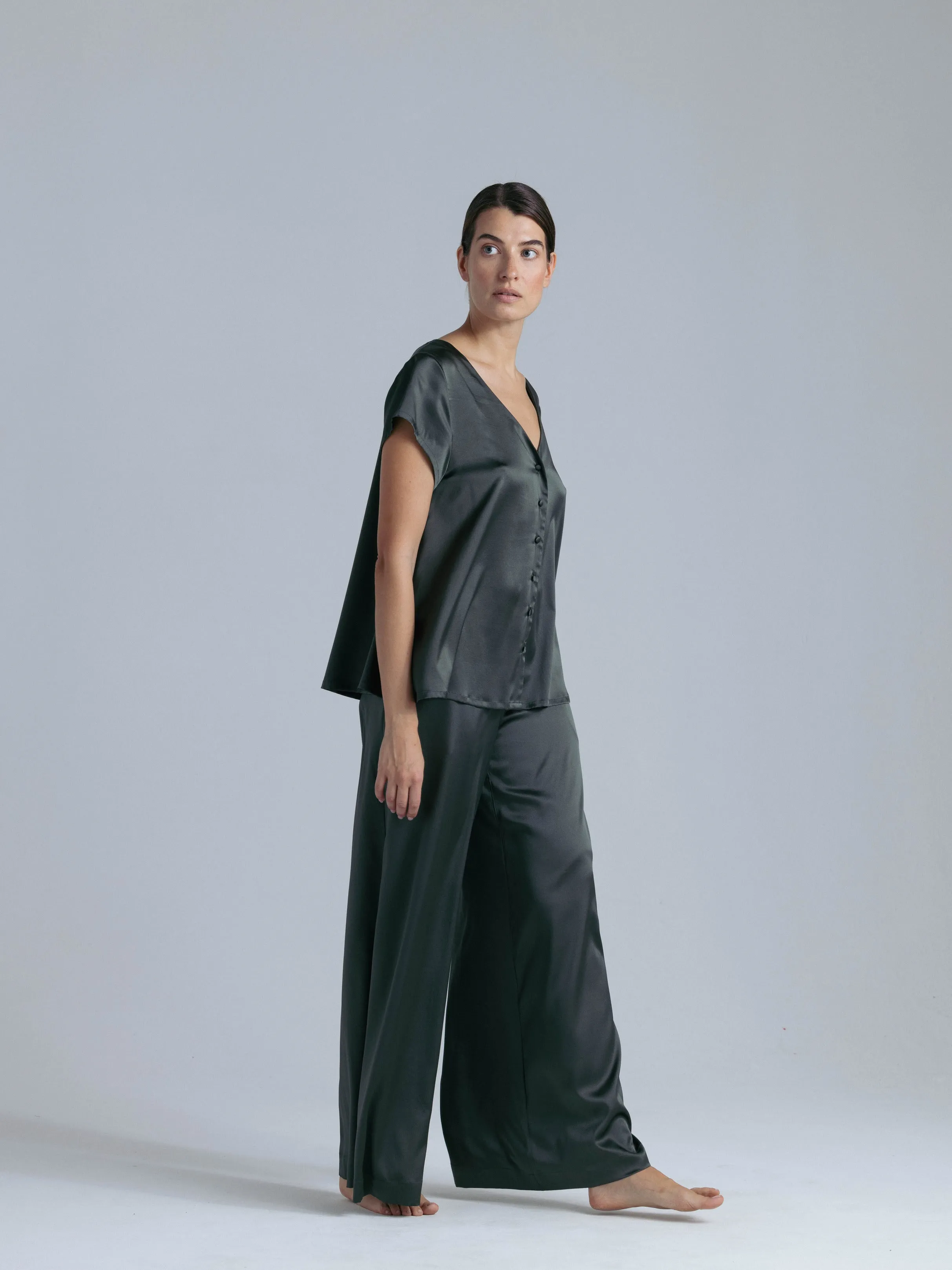 Silk Wide Leg Pants Set 'Leto' in Rich Green