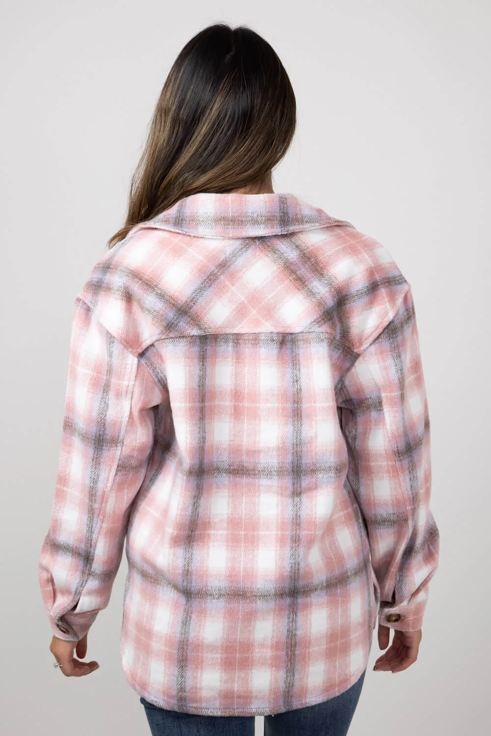 Simply Southern Plaid Shacket for Women in Pink/Tan | PP-0224-SHKT-JKT-TANPLD