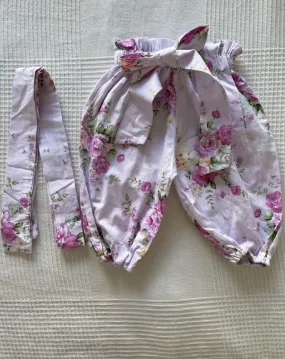 Size 3 - 6 months Boho Girls Floral Harem Pink Pants with matching hair band