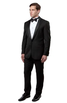 Slim Fit Satin Shawl Collar Tuxedo with Peak Lapel Trim for Men