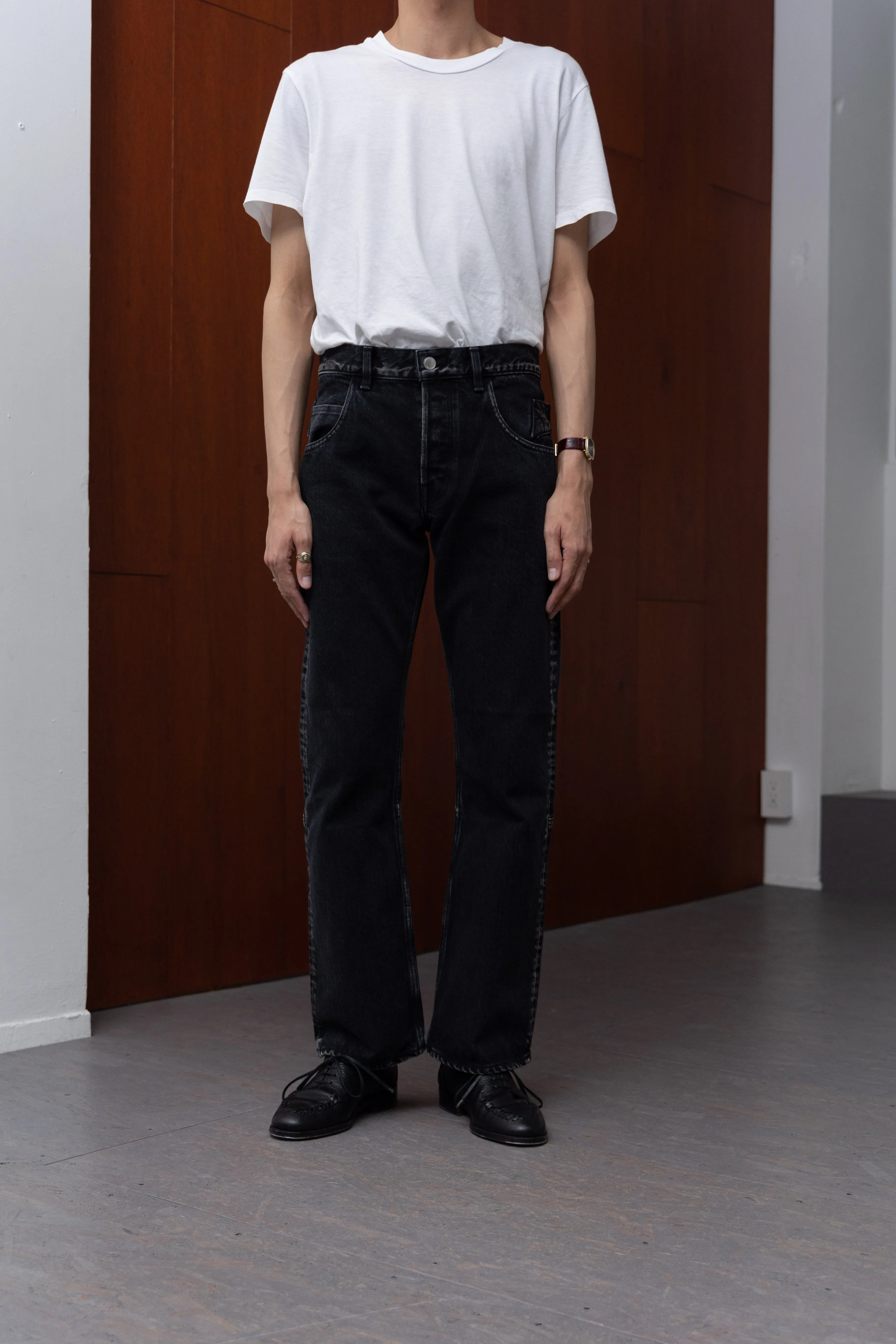 SLIM FLARE DENIM PANTS -Sharon- .06【WASH BLACK】