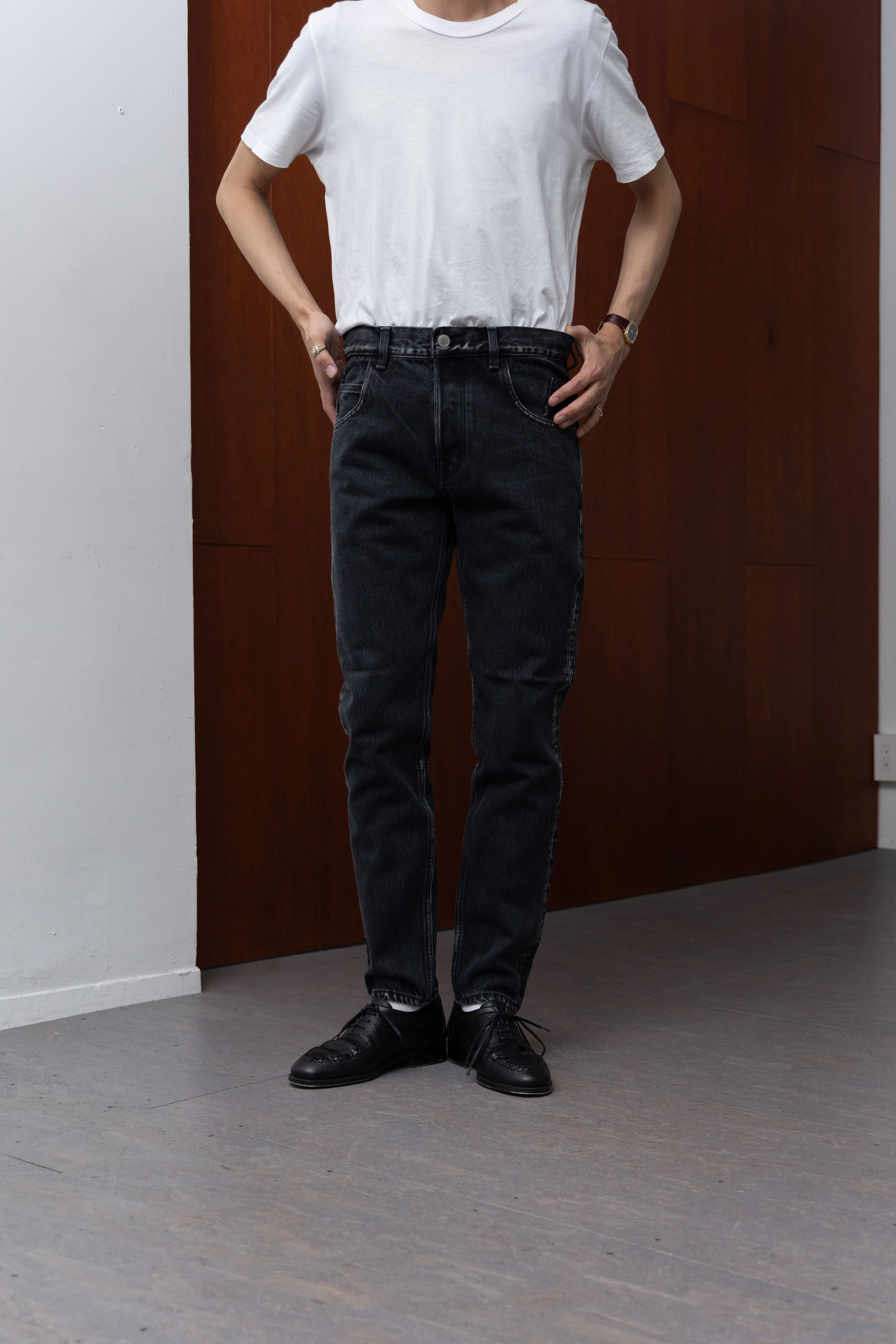 SLIM TAPERD SELVEDGE DENIM PANTS -Anderson- .06【WASH BLACK】