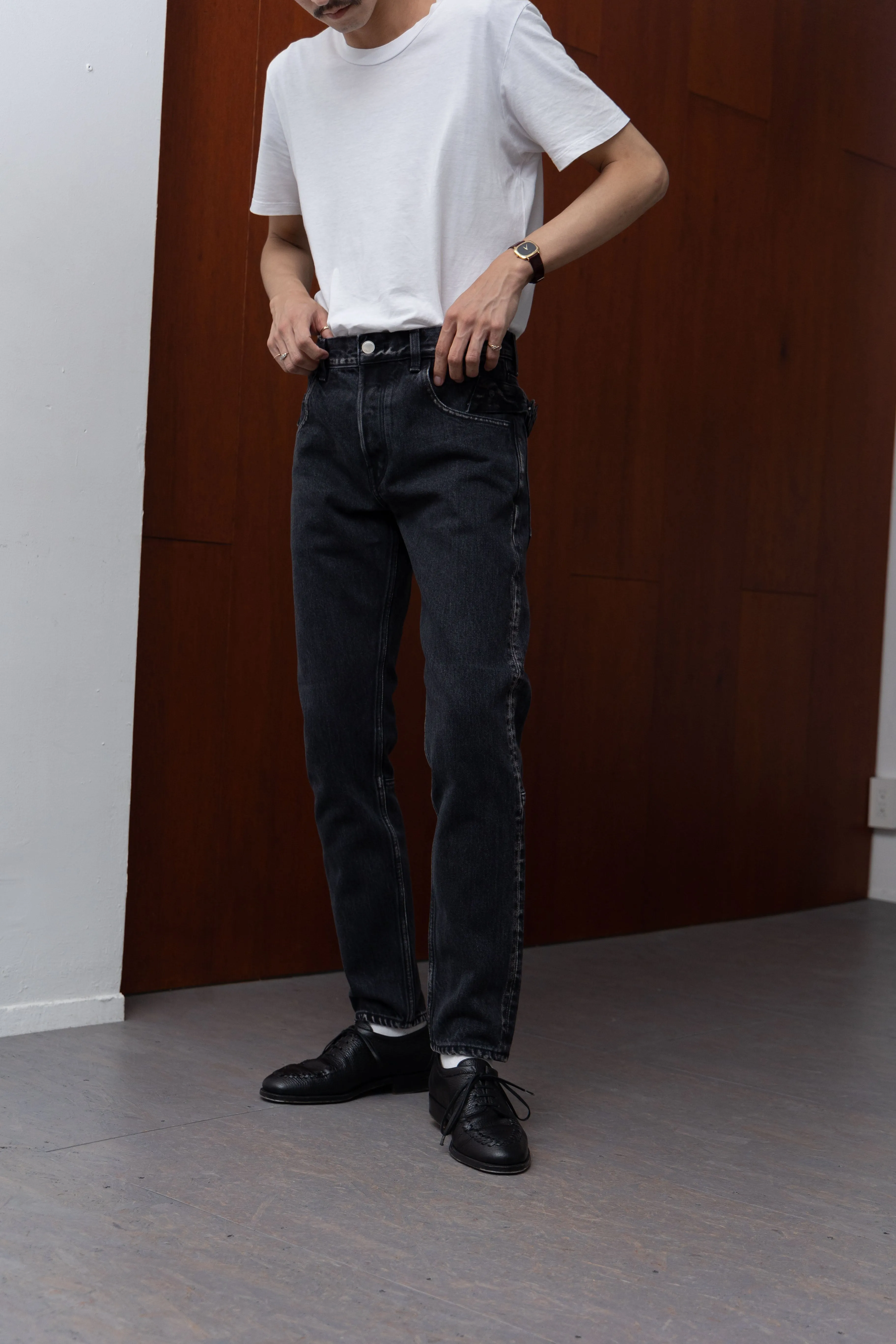 SLIM TAPERD SELVEDGE DENIM PANTS -Anderson- .06【WASH BLACK】