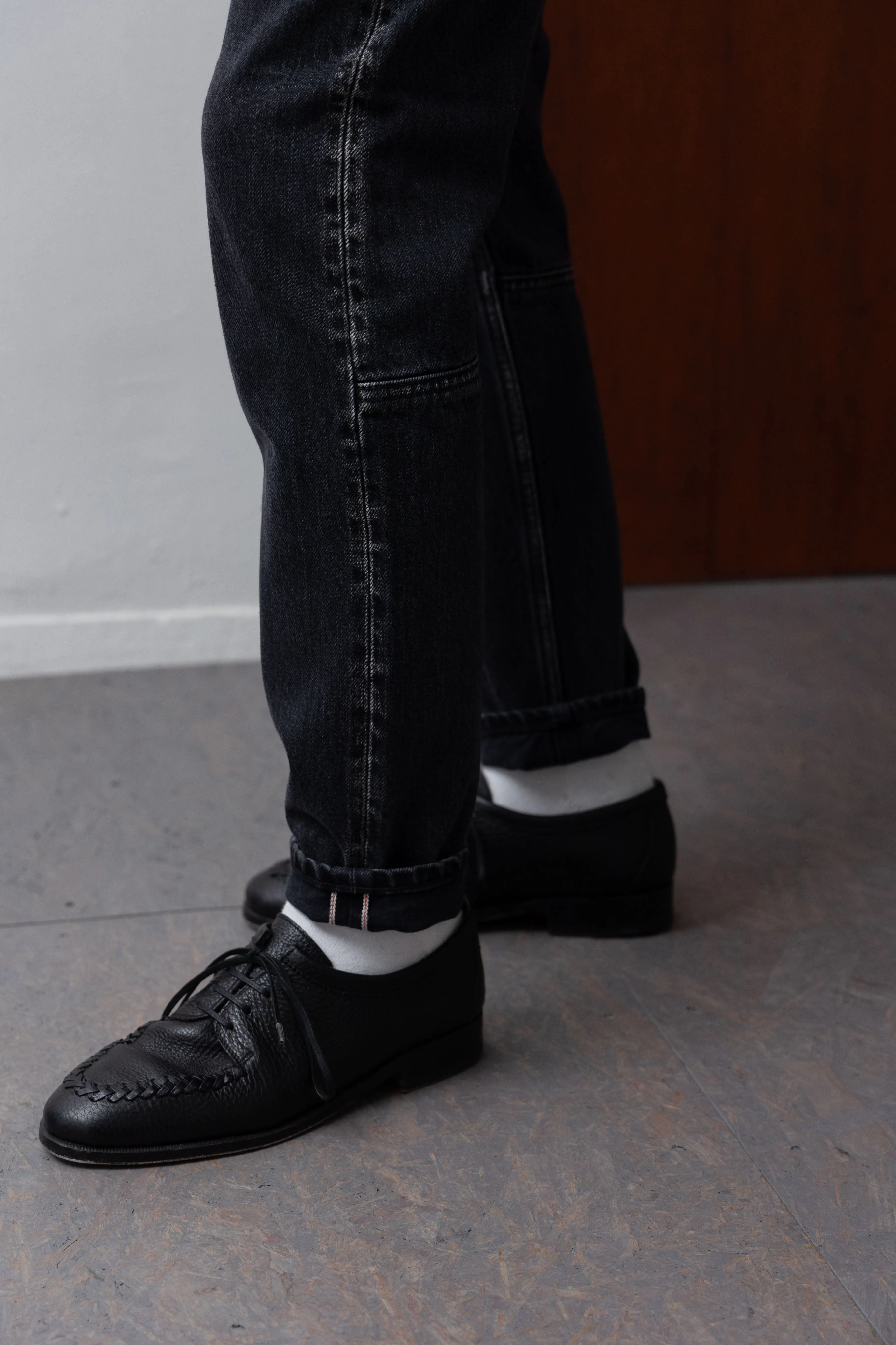 SLIM TAPERD SELVEDGE DENIM PANTS -Anderson- .06【WASH BLACK】