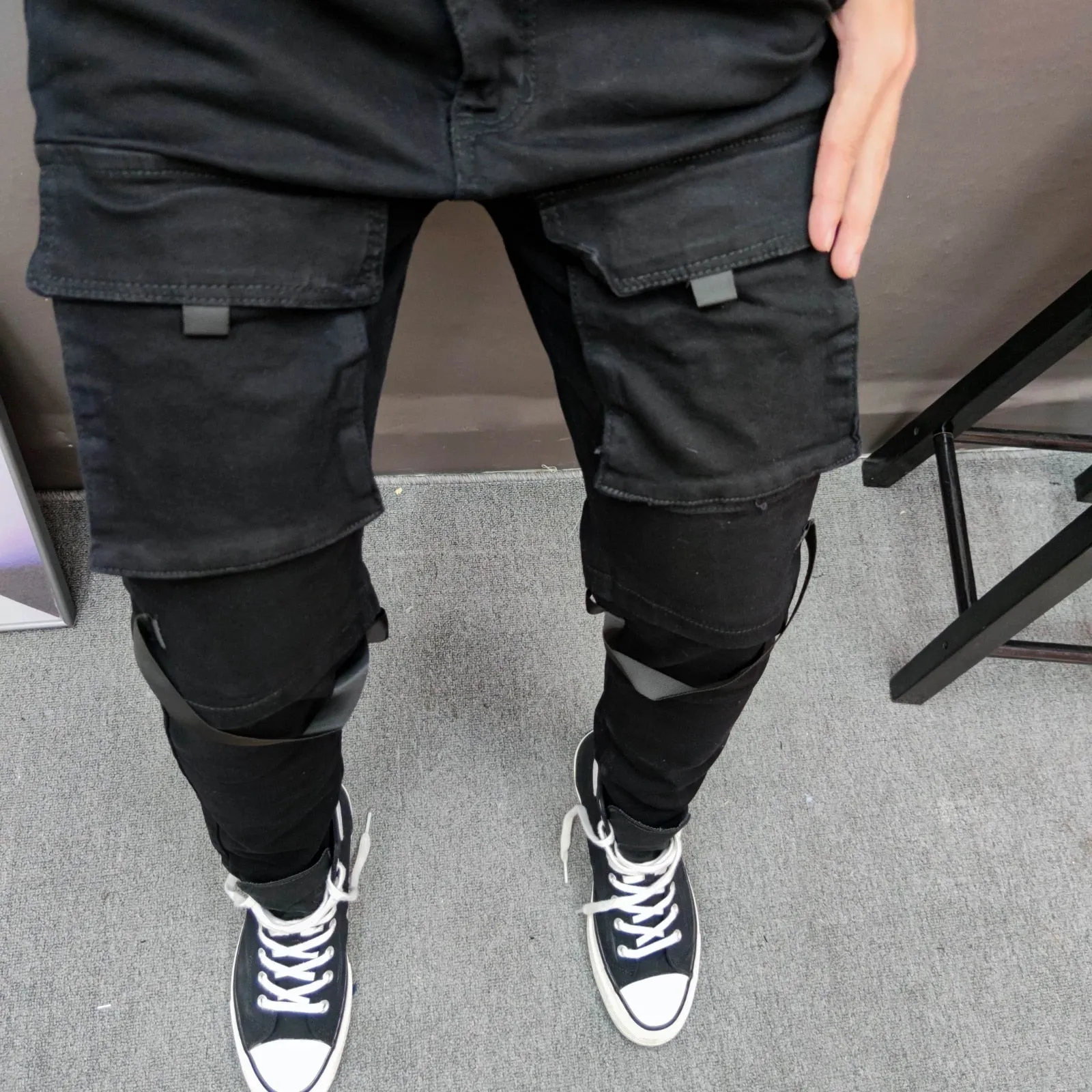 Solid Black Cargo Style Jeans