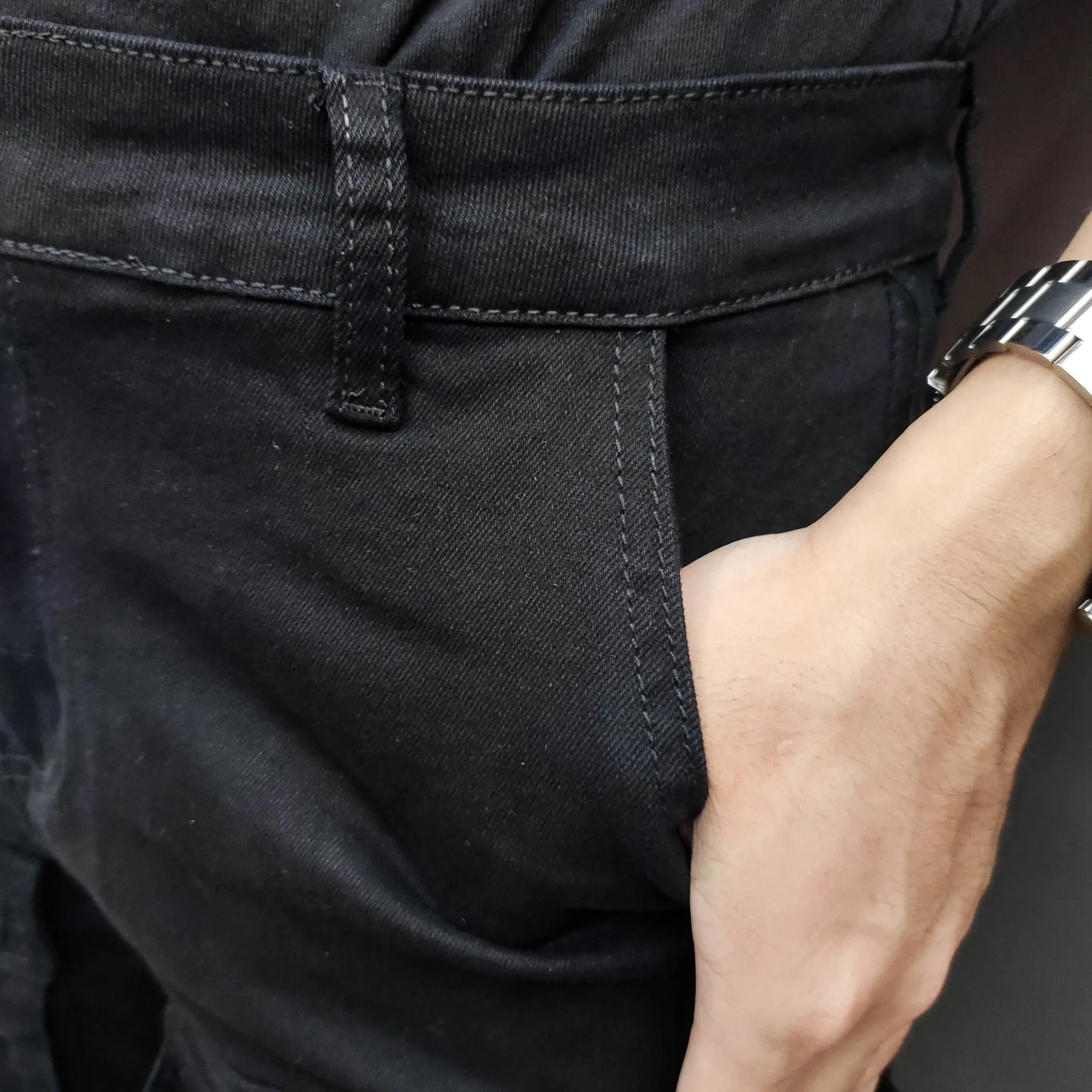 Solid Black Cargo Style Jeans