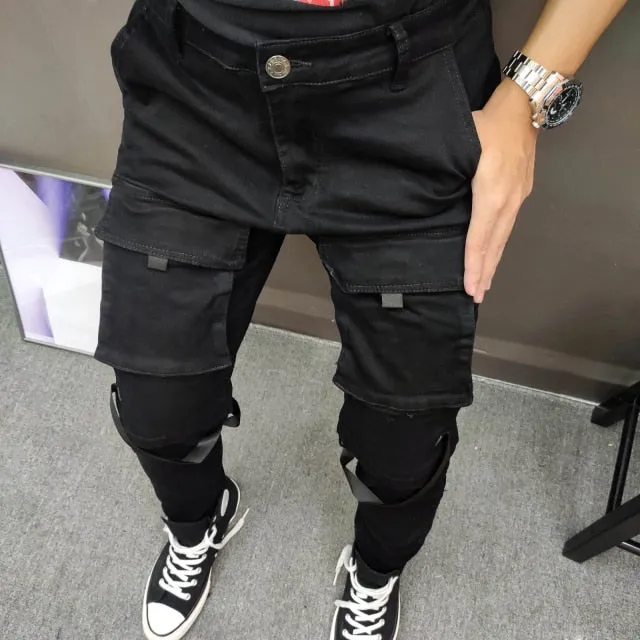 Solid Black Cargo Style Jeans