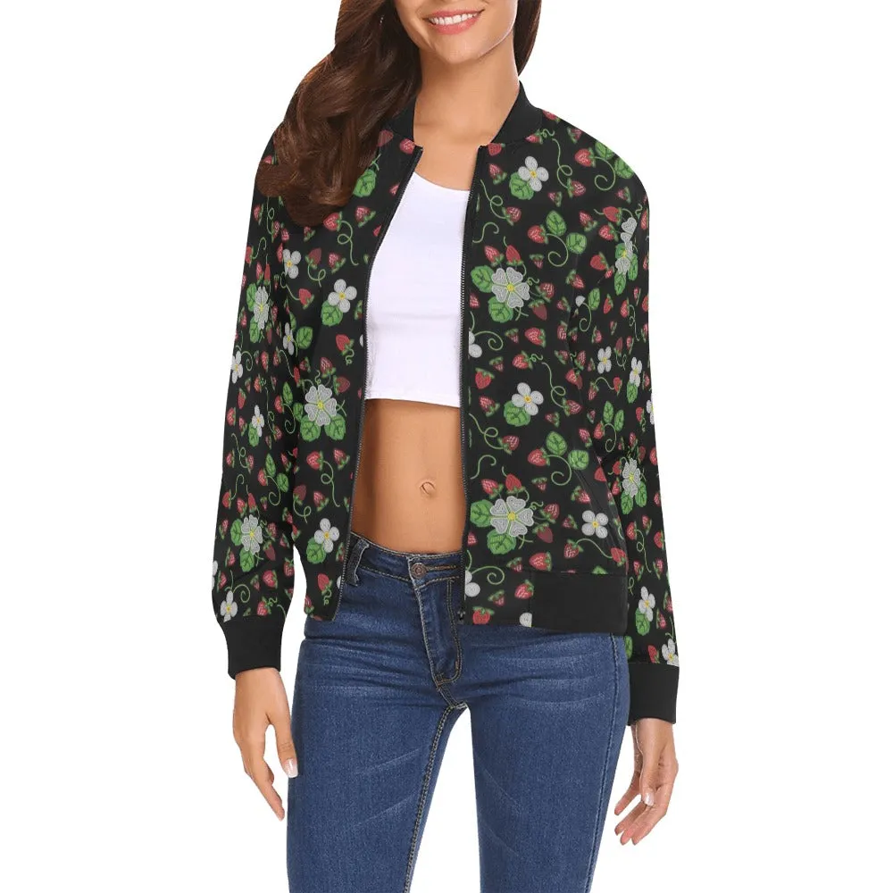 Strawberry Dreams Midnight All Over Print Bomber Jacket for Women