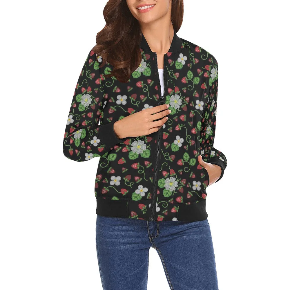 Strawberry Dreams Midnight All Over Print Bomber Jacket for Women