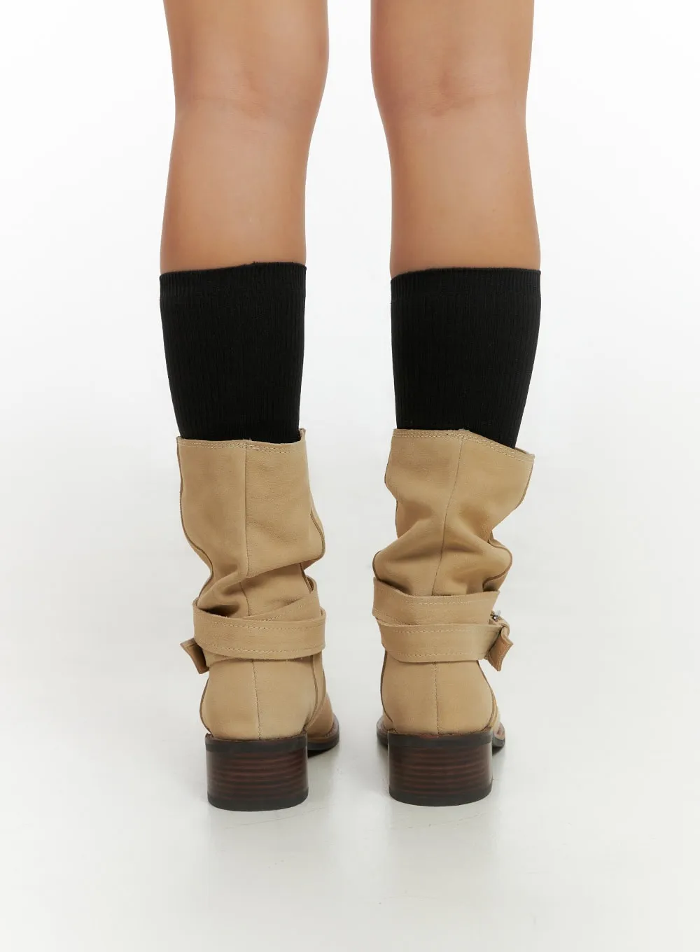 Suede Buckle Strap Boots IS402