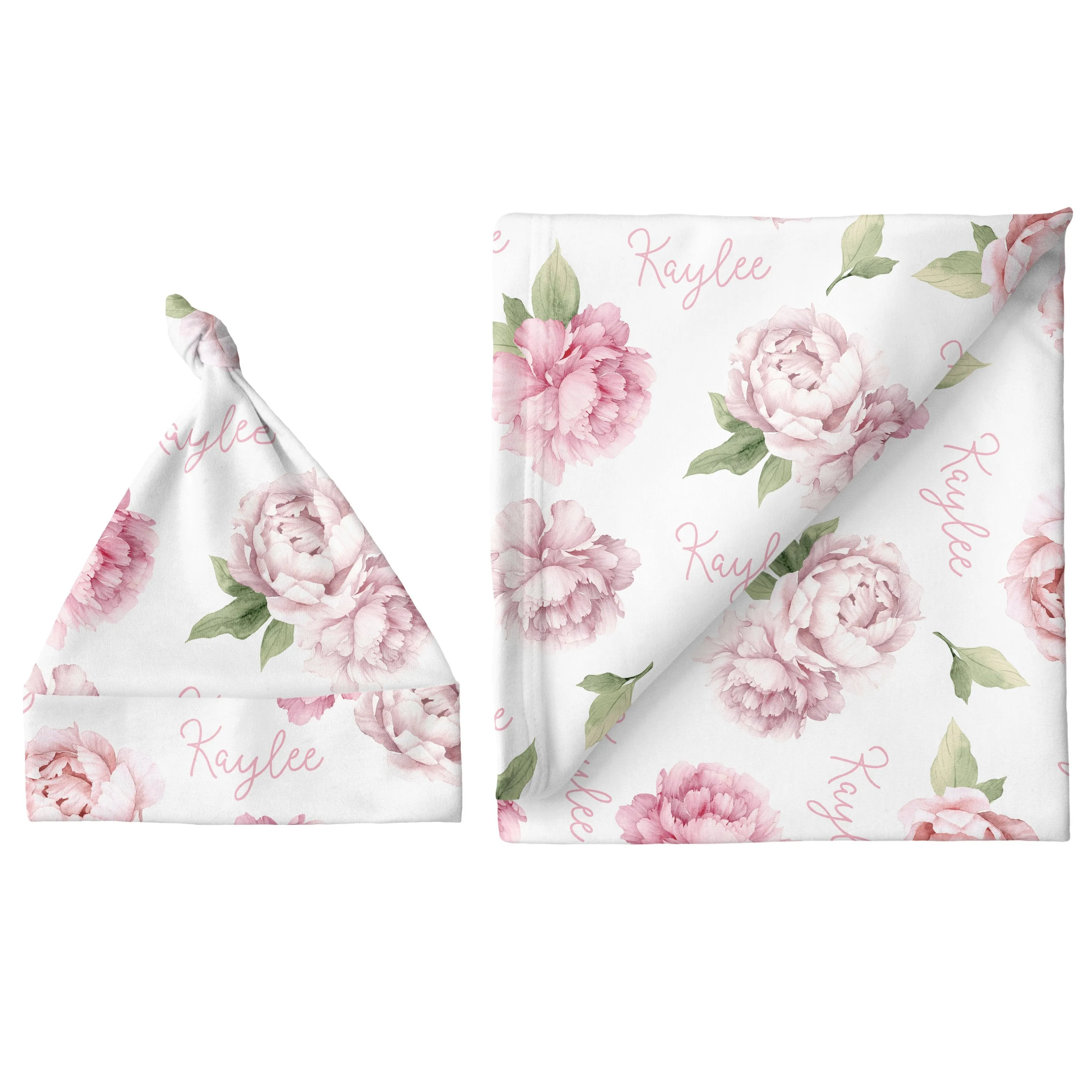 Sugar   Maple Small Blanket & Hat Set - Pink Peonies