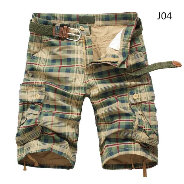 Summer Men Shorts Fashion Plaid Beach Shorts Mens Casual Camouflage Shorts Military Short Pants Male Bermuda Cargo Overalls