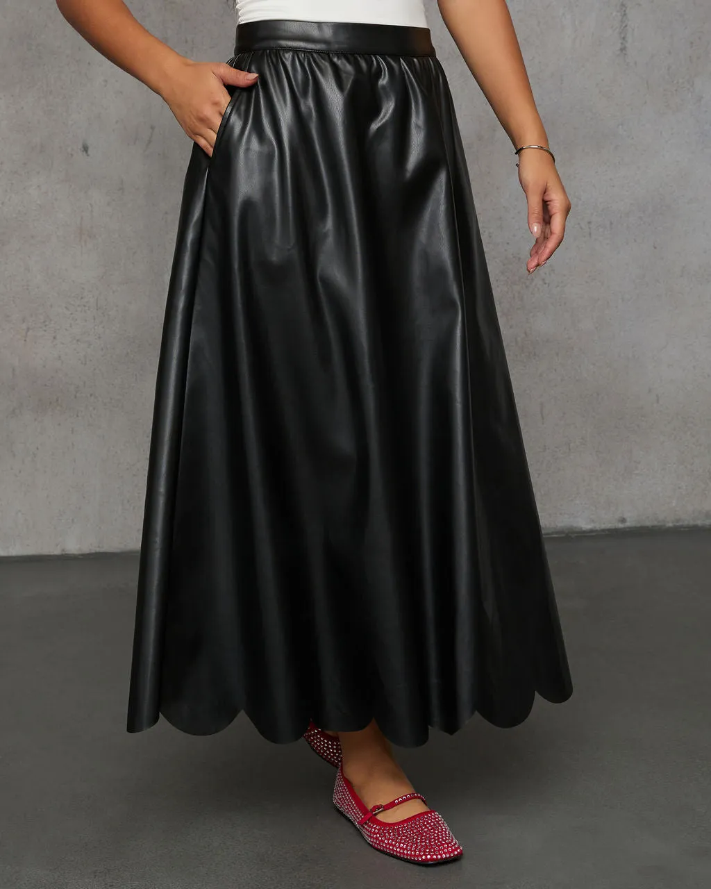 Susana Pleated Leather Midi Skirt