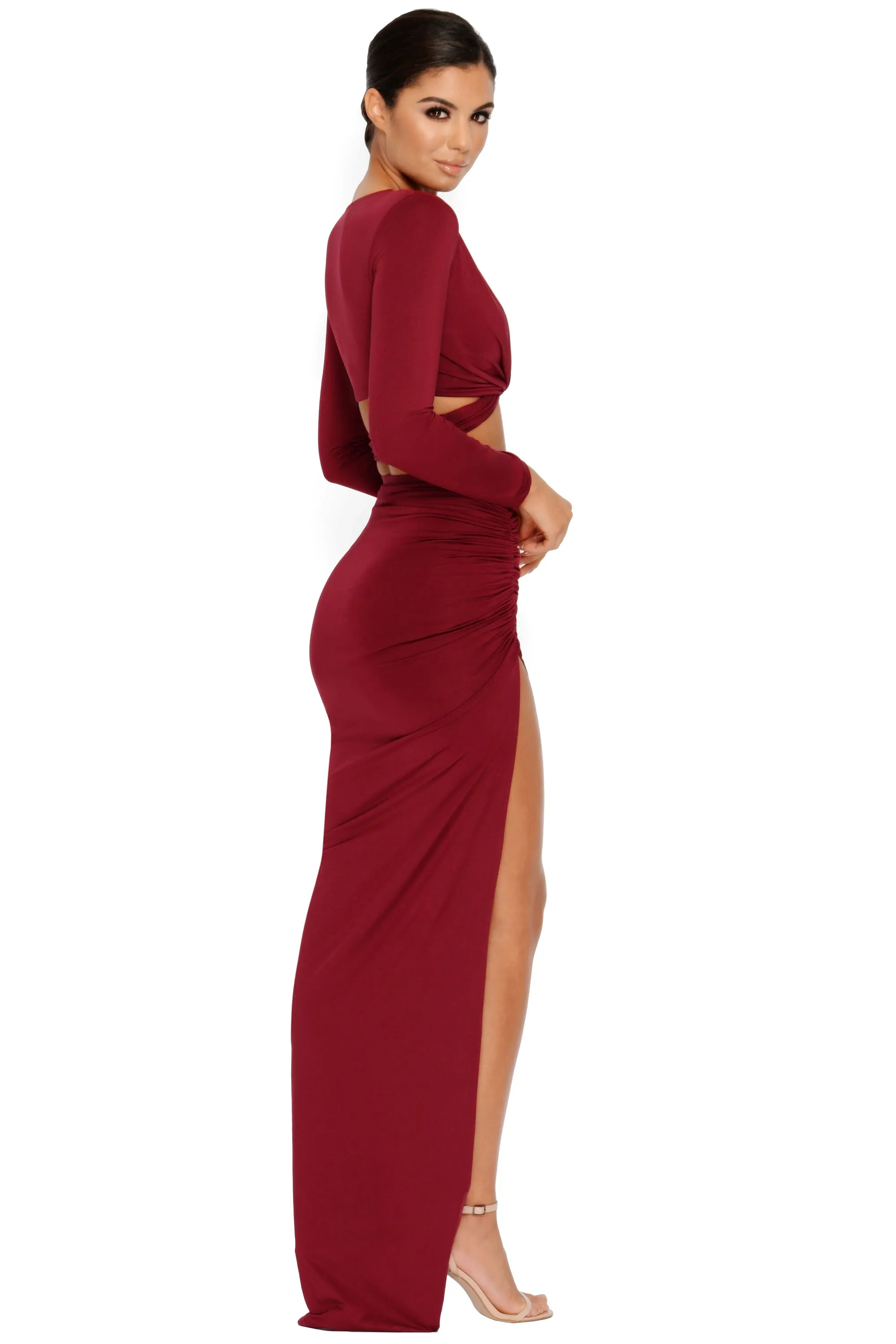 Take The Floor Thigh Slit Maxi Skirt in Wine