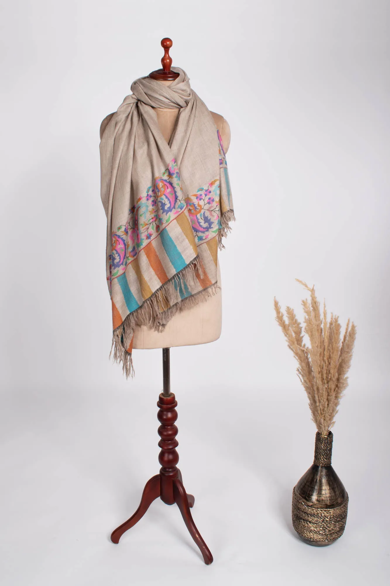 Taupe Color Kani Pashmina Shawl - TUSCUMBIA