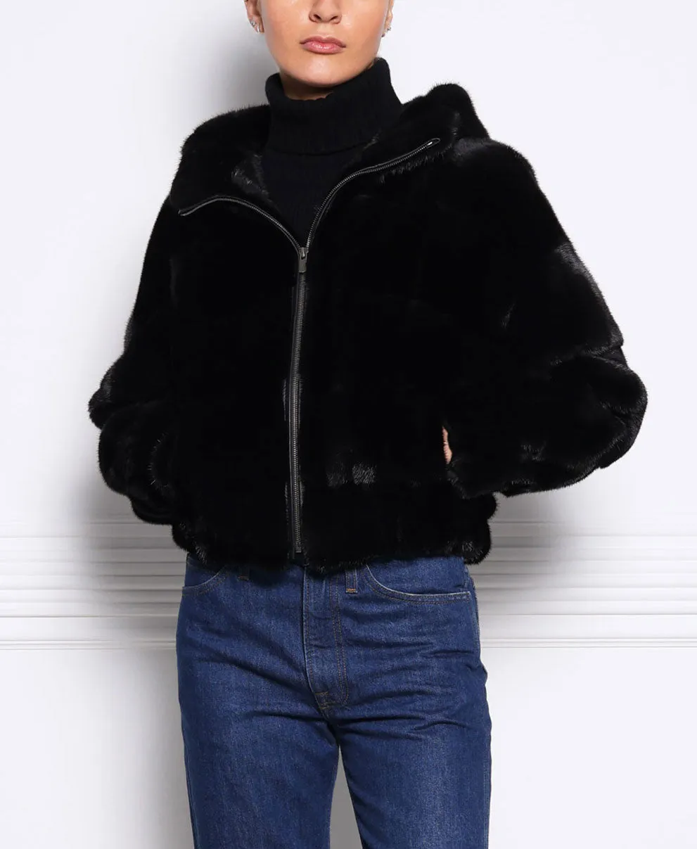 The Delilah Hooded Mink Bomber Jacket