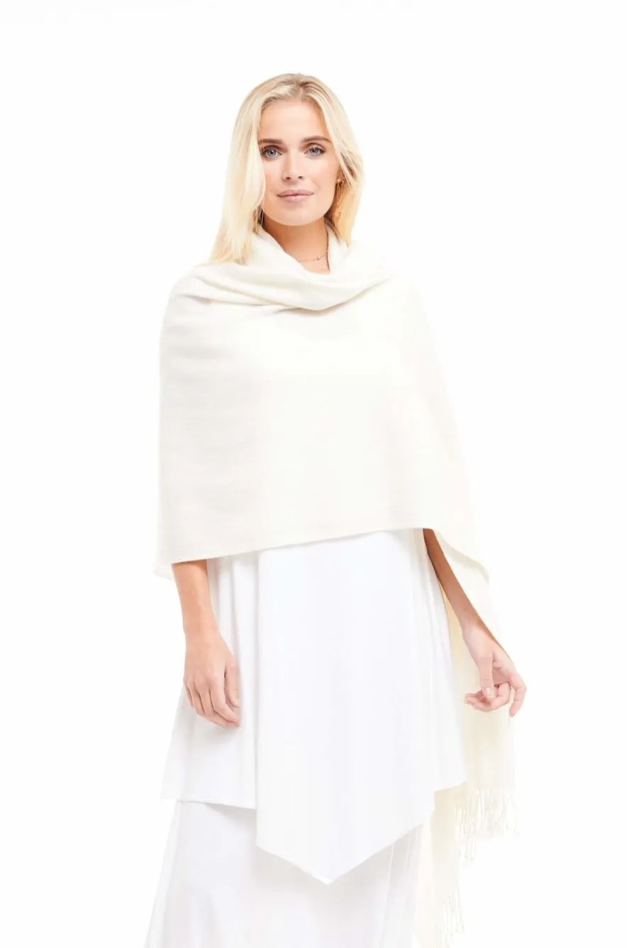 THICK LUXURY CASHMERE HERRINGBONE SHAWL - WHITE