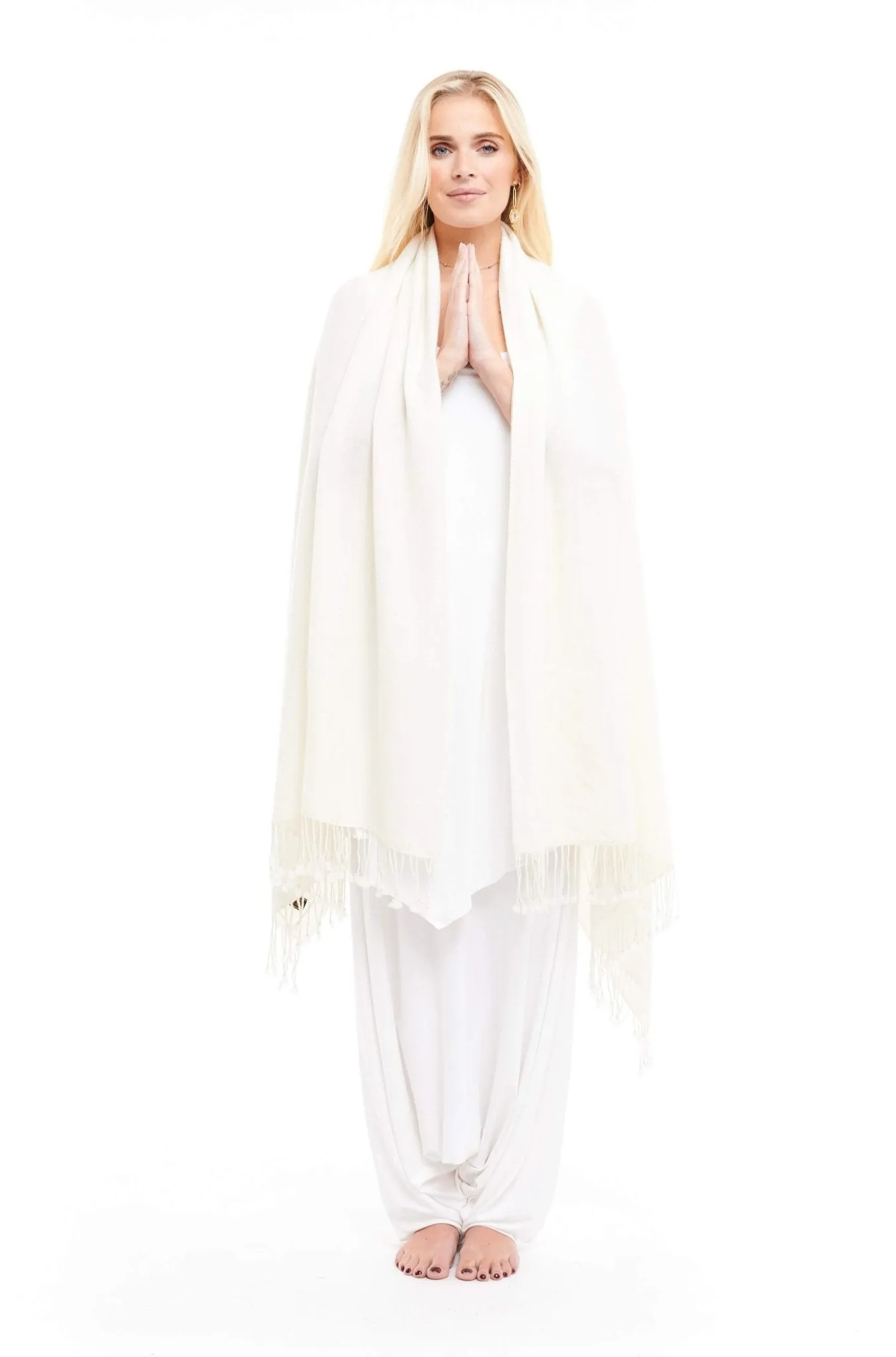 THICK LUXURY CASHMERE HERRINGBONE SHAWL - WHITE