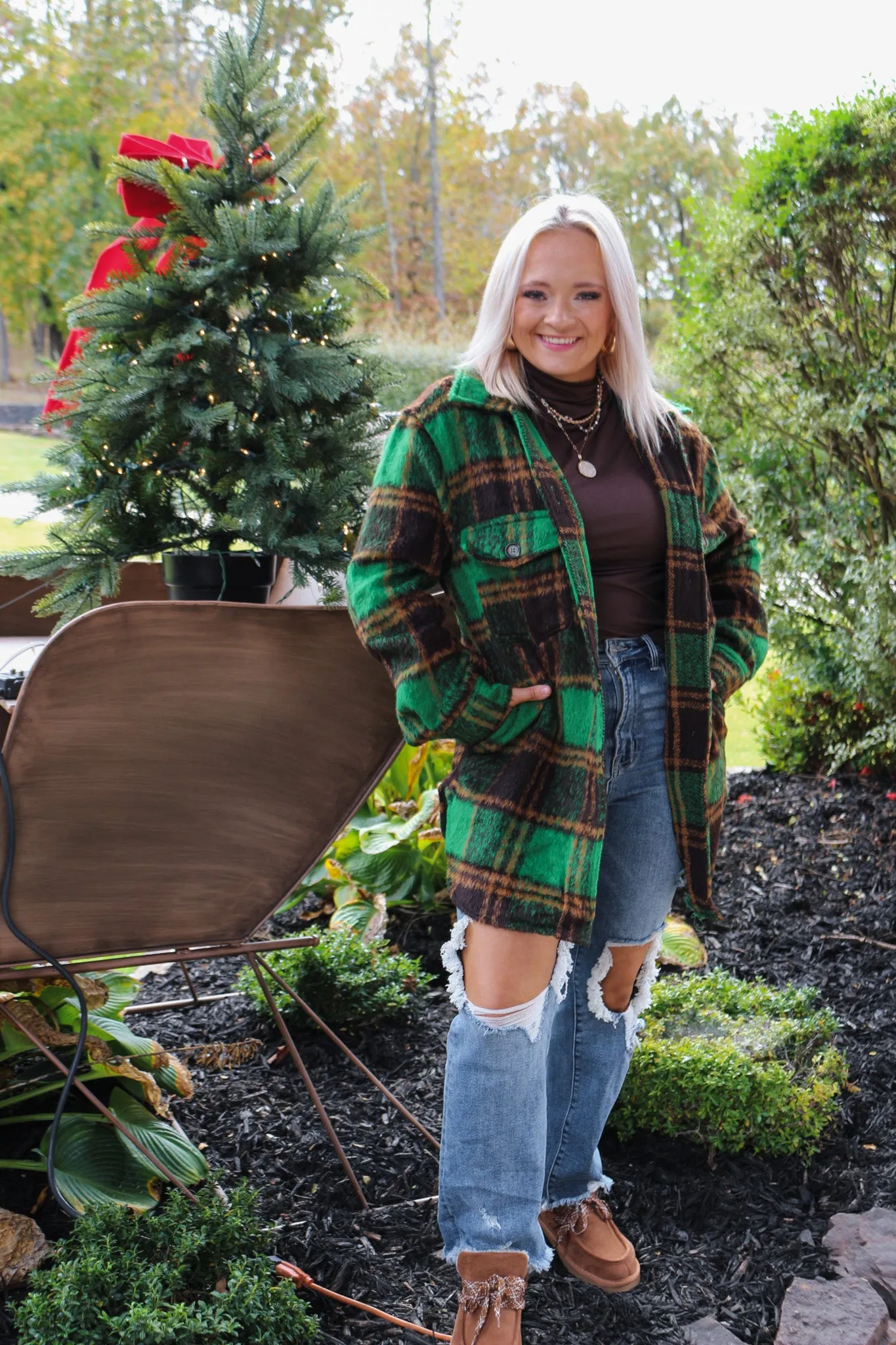 Toasty Topper Green Plaid Shacket