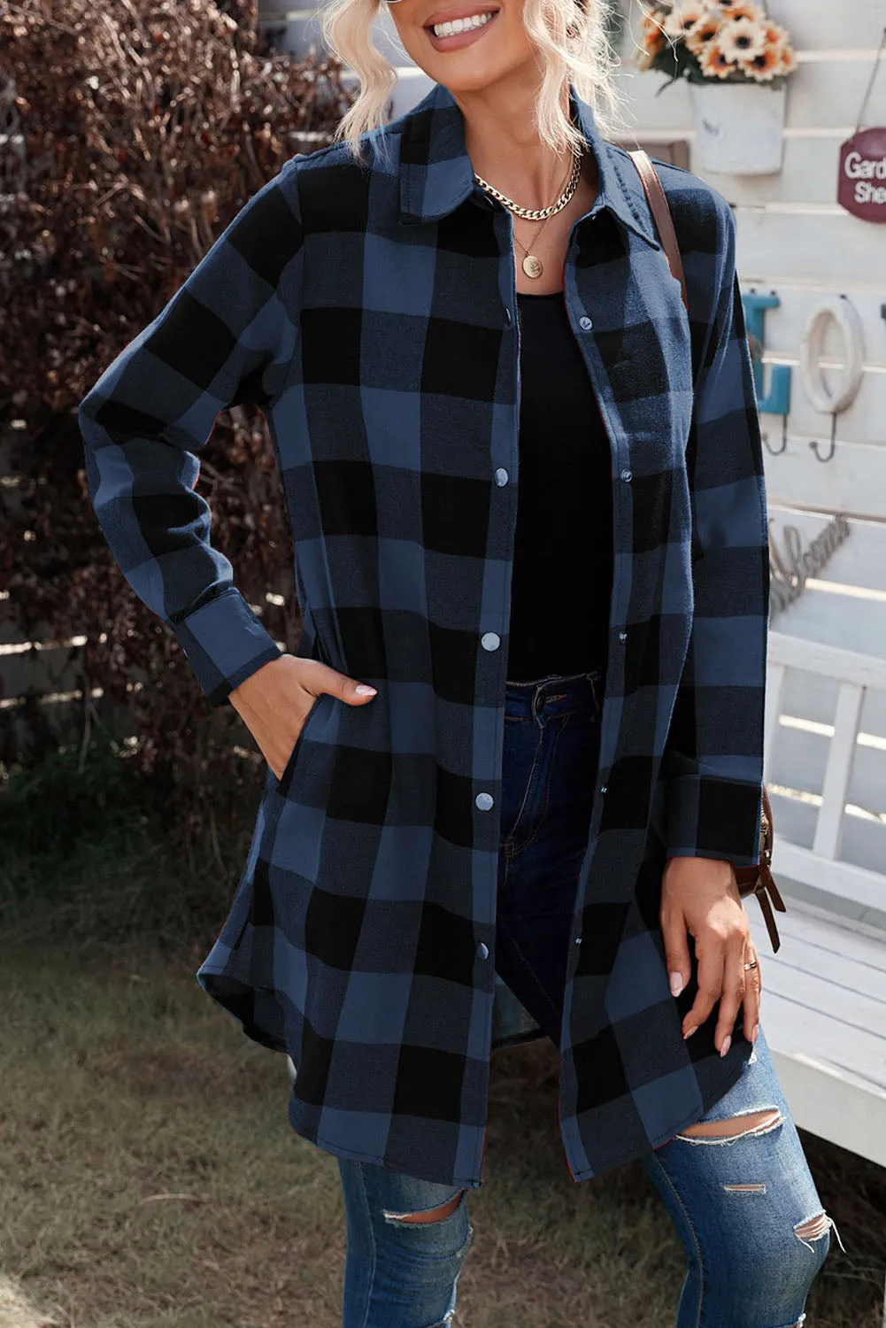 Turn-down Collar Plaid Shirt Jacket