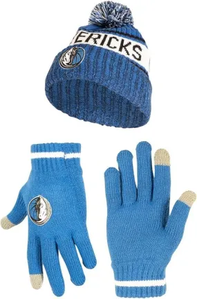 Ultra Game NBA Official Men’s Super Soft Winter Beanie Knit Hat With Extra Warm Touch Screen Gloves - Unisex, Dallas Mavericks, Team Color, 1SIZE|Dallas Mavericks