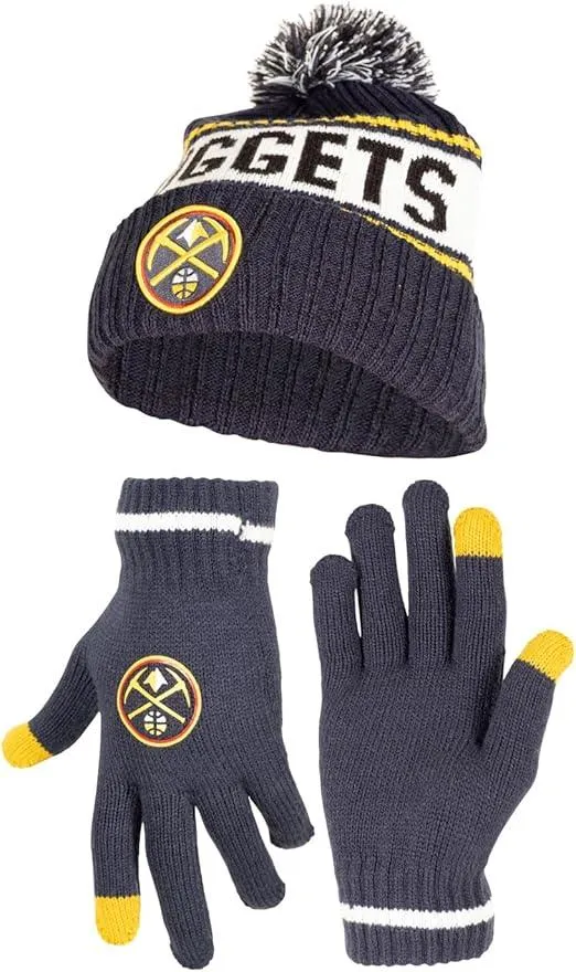 Ultra Game NBA Official Men’s Super Soft Winter Beanie Knit Hat With Extra Warm Touch Screen Gloves - Unisex, Denver Nuggets, Team Color, 1SIZE|Denver Nuggets