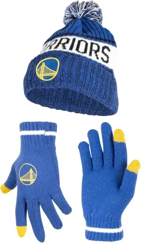 Ultra Game NBA Official Men’s Super Soft Winter Beanie Knit Hat With Extra Warm Touch Screen Gloves - Unisex, Golden State Warriors, Team Color, 1SIZE|Golden State Warriors