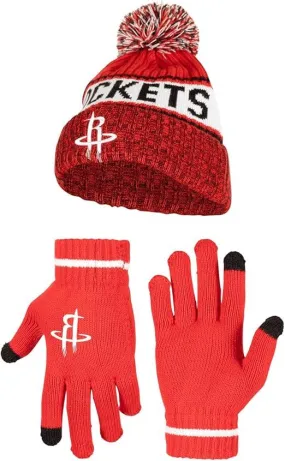 Ultra Game NBA Official Men’s Super Soft Winter Beanie Knit Hat With Extra Warm Touch Screen Gloves - Unisex, Houston Rockets, Team Color, 1SIZE|Houston Rockets