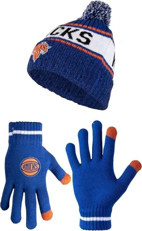 Ultra Game NBA Official Men’s Super Soft Winter Beanie Knit Hat With Extra Warm Touch Screen Gloves - Unisex, New York Knicks, Team Color, 1SIZE|New York Knicks