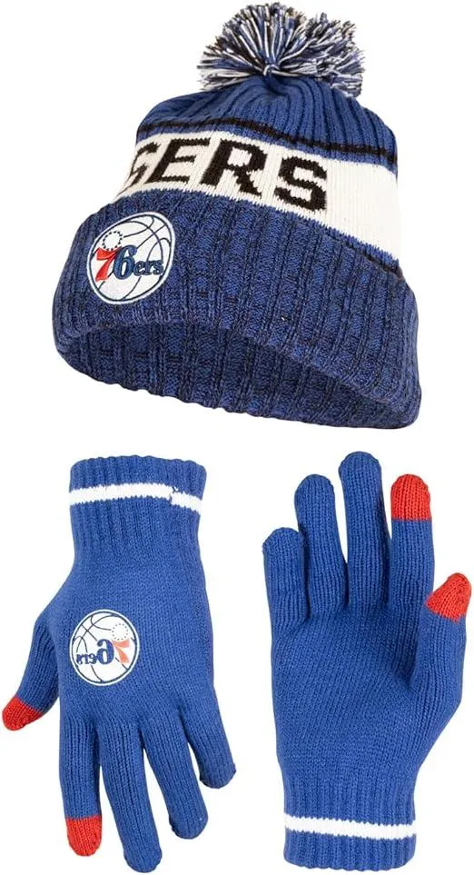 Ultra Game NBA Official Men’s Super Soft Winter Beanie Knit Hat With Extra Warm Touch Screen Gloves - Unisex, Philadelphia 76ers, Team Color, 1SIZE|Philadelphia 76ers