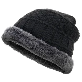 Ultra Warm Sherpa Fleece Knit Hat - Black