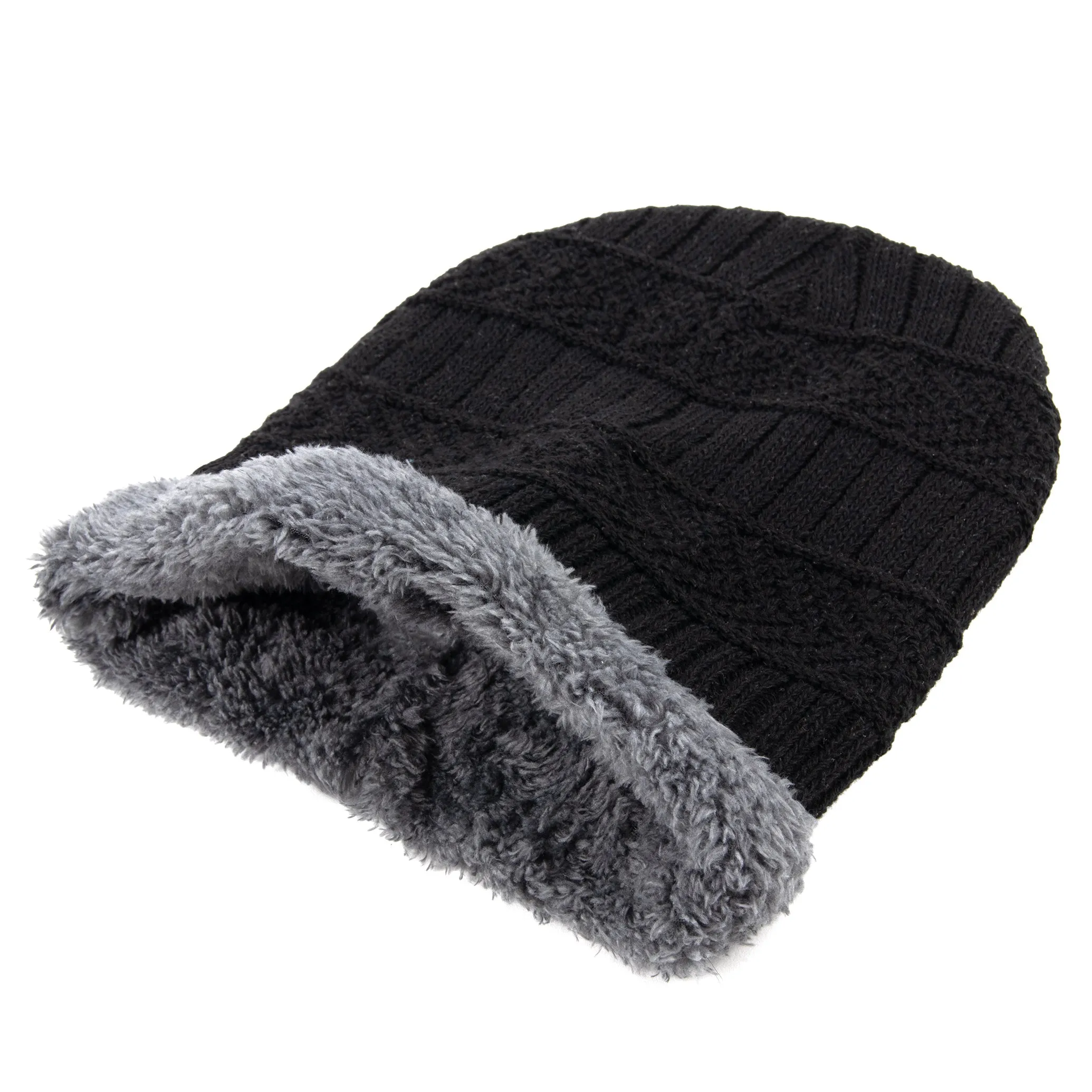 Ultra Warm Sherpa Fleece Knit Hat - Black