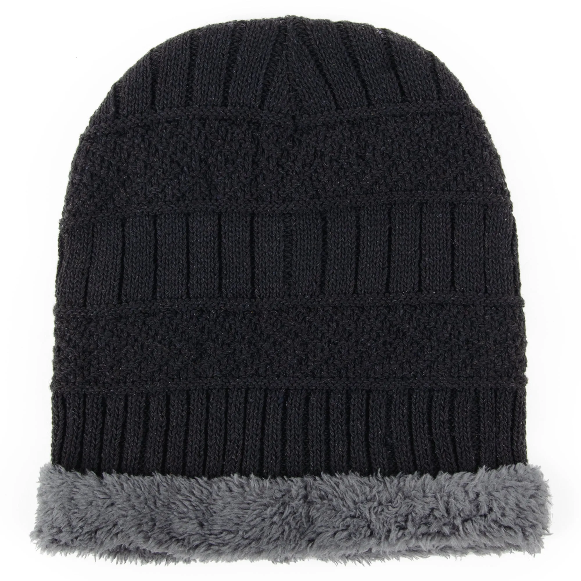 Ultra Warm Sherpa Fleece Knit Hat - Black