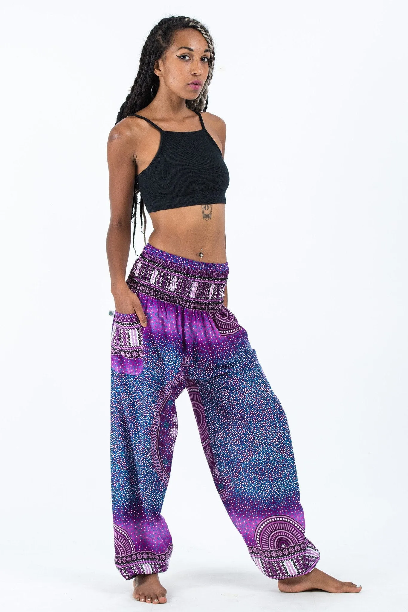 Unisex Tribal Chakras Harem Pants in Purple