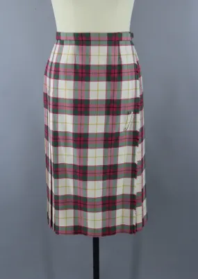 Vintage 1970s Ivory Plaid Wool Kilt by Archie Brown