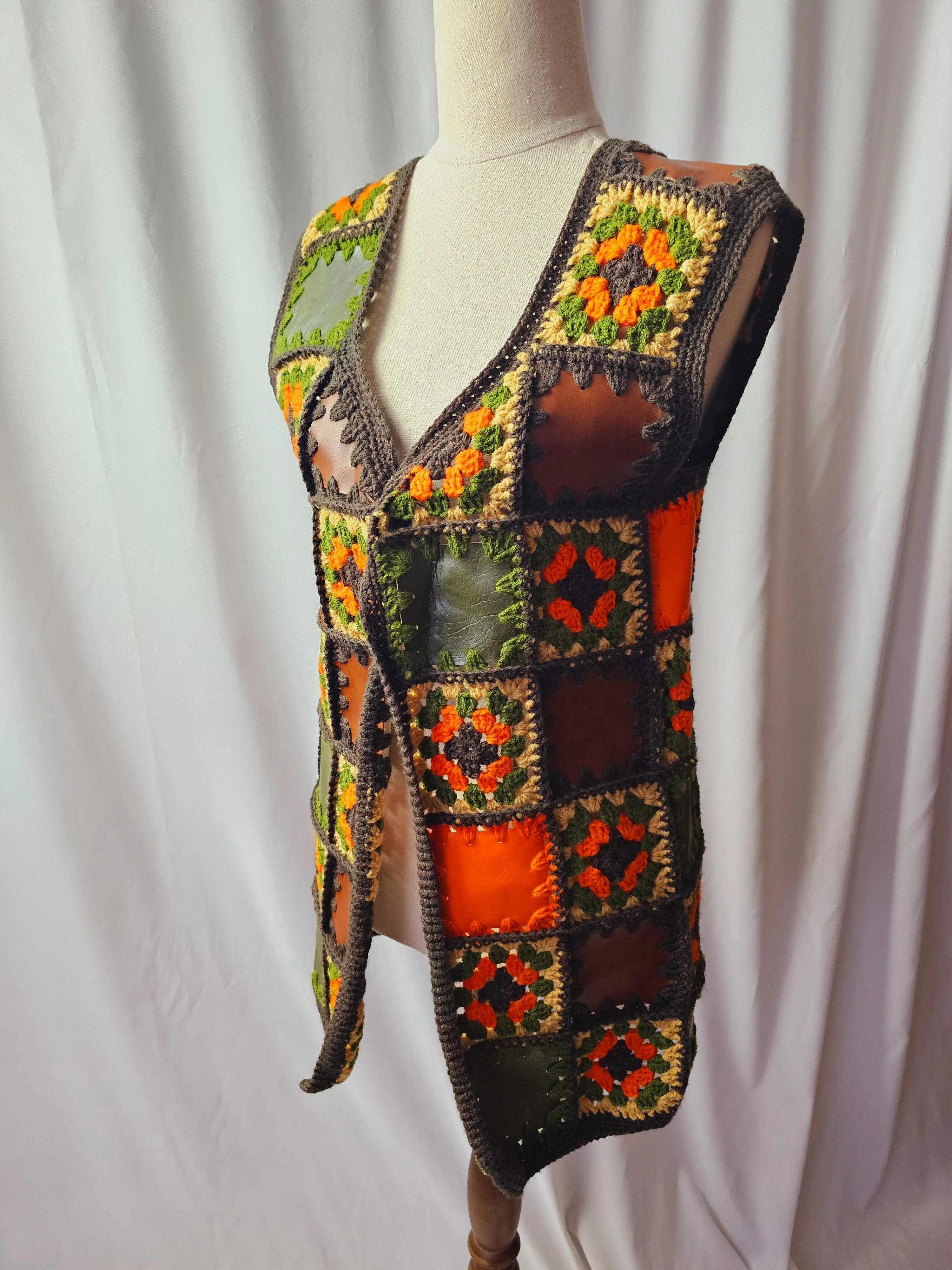 Vintage 60s crochet patchwork Vest