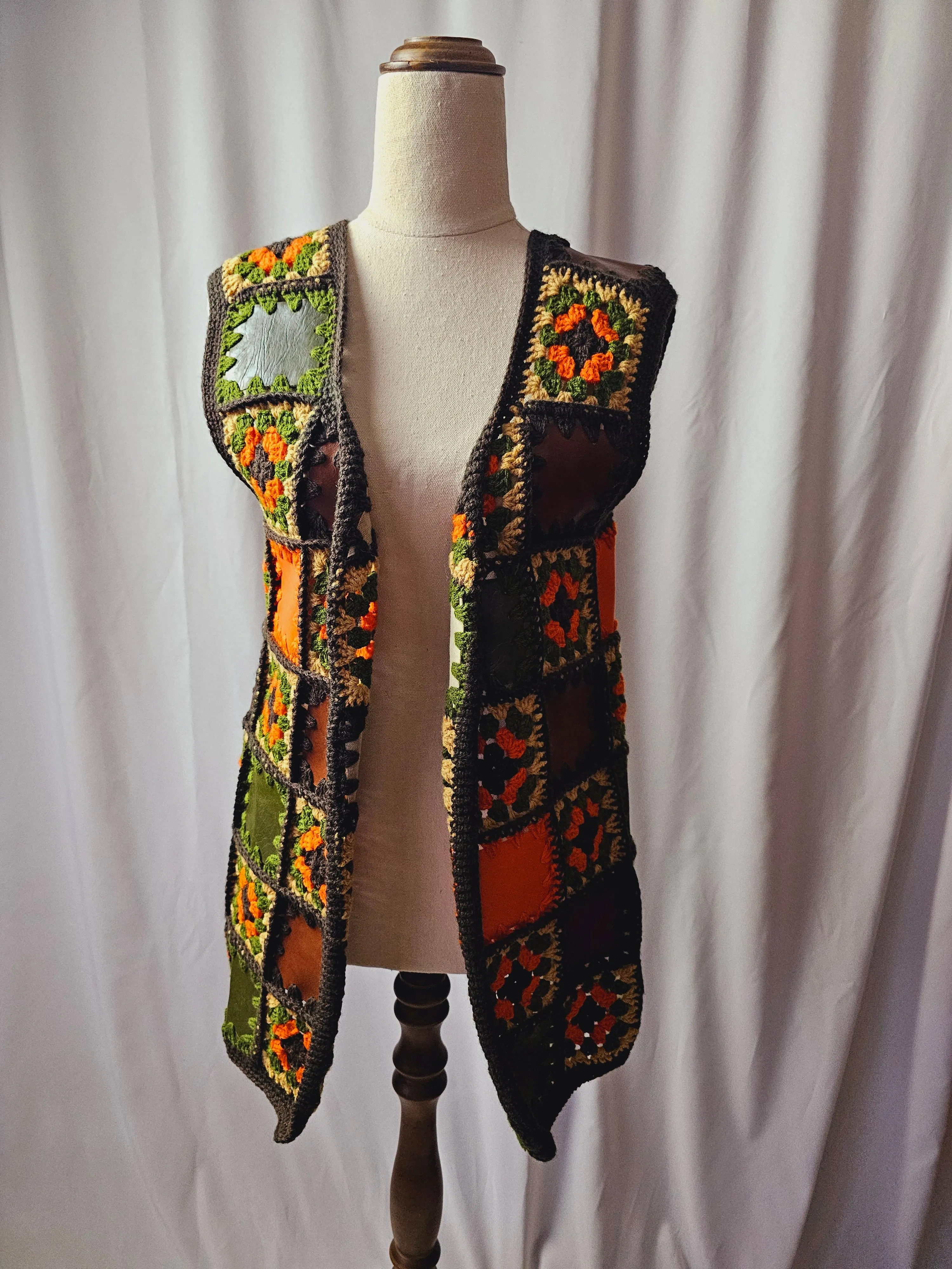 Vintage 60s crochet patchwork Vest