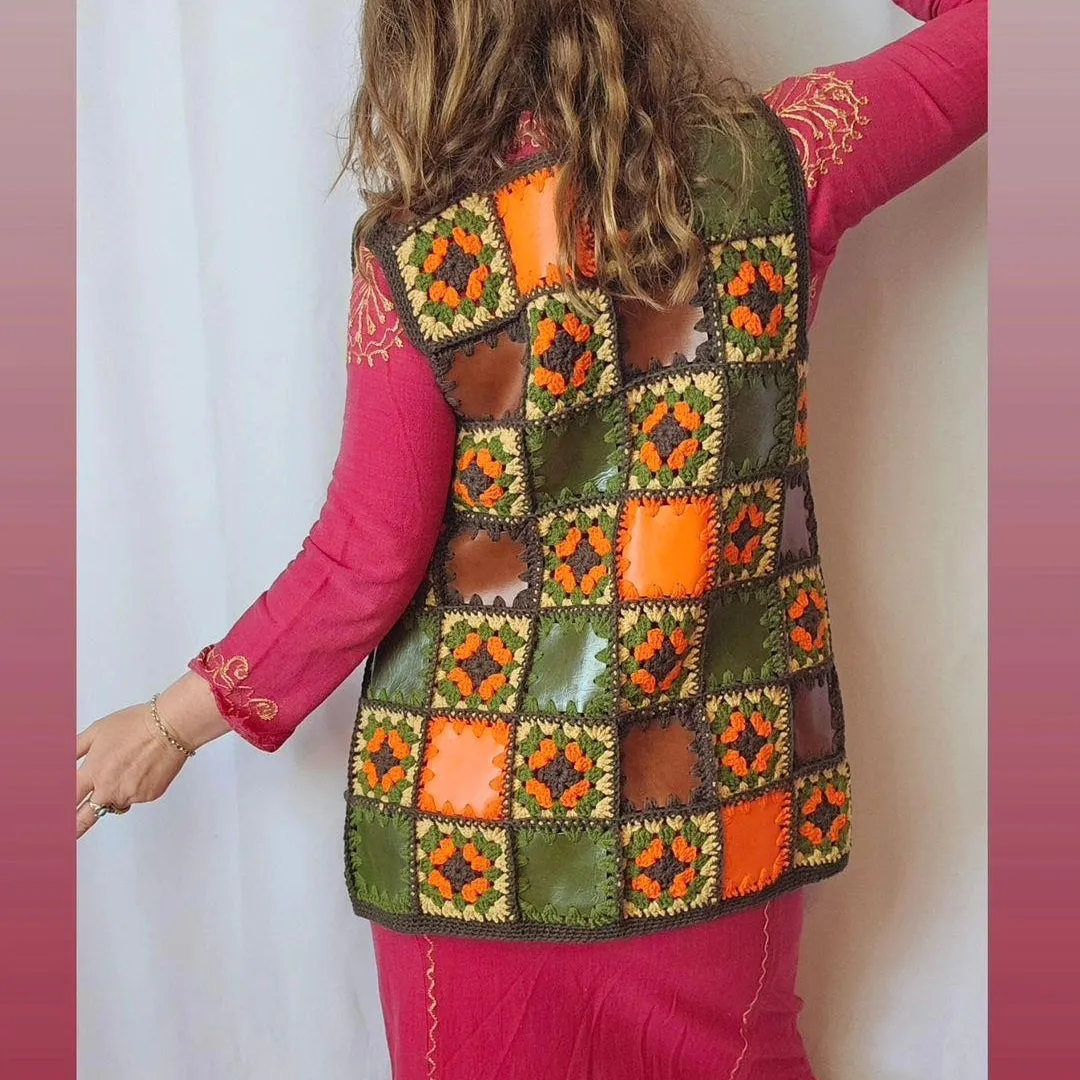 Vintage 60s crochet patchwork Vest