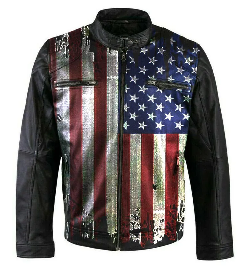 Vintage Flag Motorcycle Leather Jacket