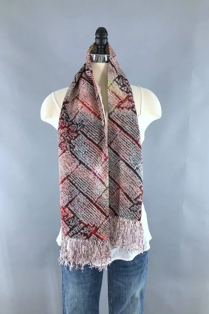 Vintage Red Shibori Silk Scarf