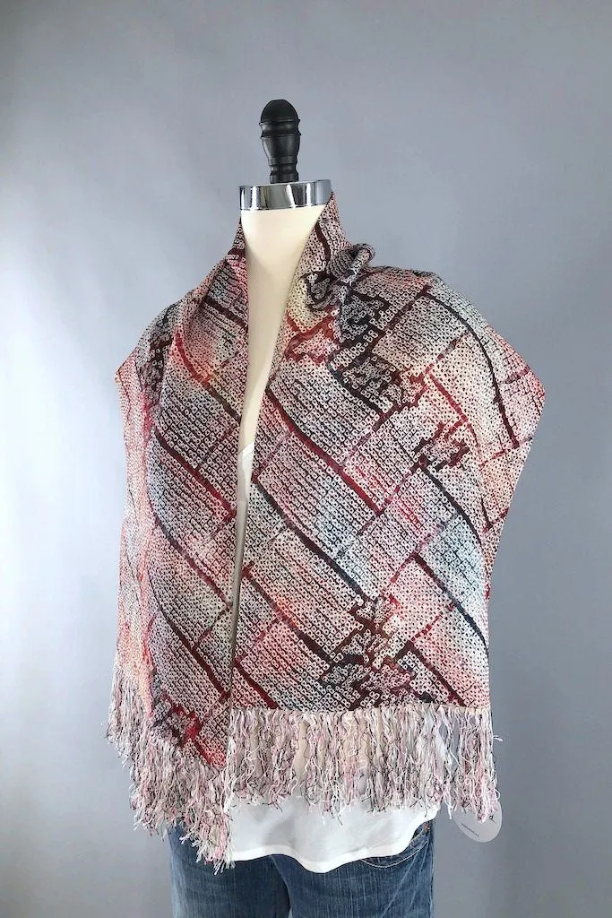 Vintage Red Shibori Silk Scarf