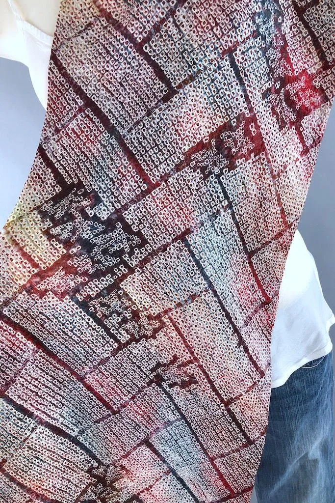 Vintage Red Shibori Silk Scarf