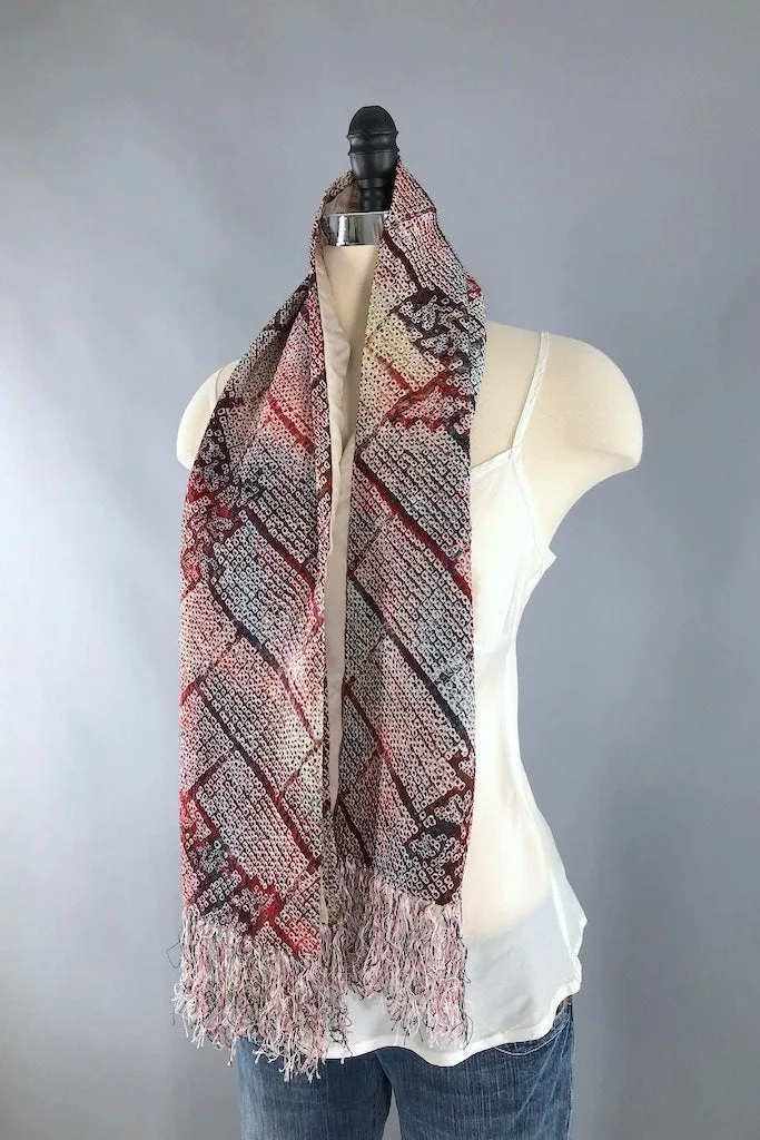 Vintage Red Shibori Silk Scarf