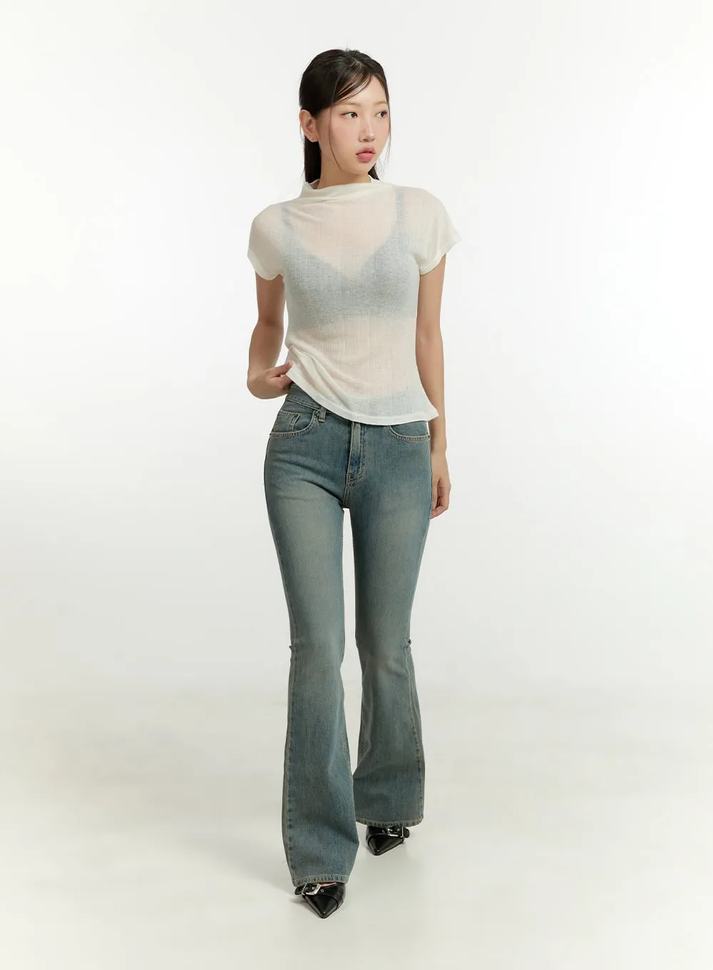 Washed Low Rise Bootcut Jeans CU426