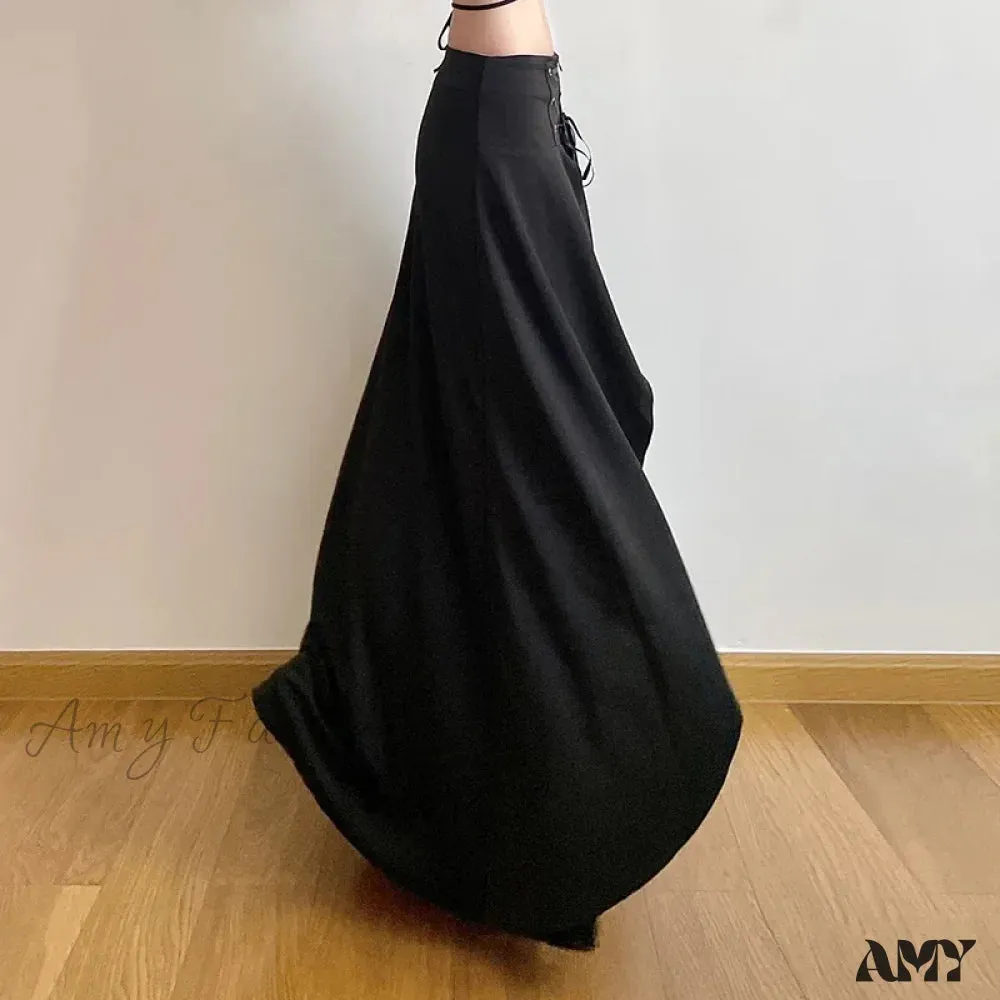 Wedding Skirt Layered Vintage Party Ruffle Elegant Guest A Waist Line High Solid Black Maxi Cake Y2K Women's