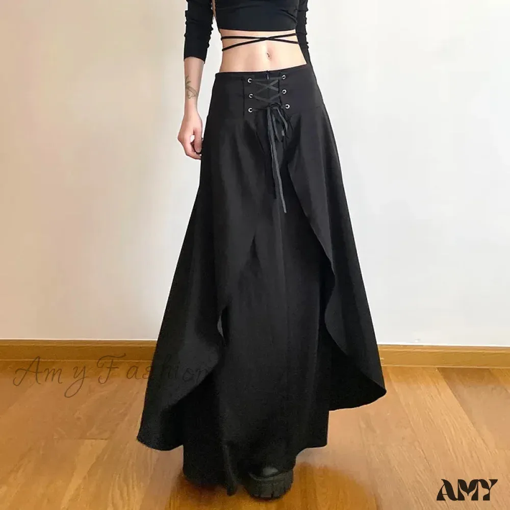 Wedding Skirt Layered Vintage Party Ruffle Elegant Guest A Waist Line High Solid Black Maxi Cake Y2K Women's